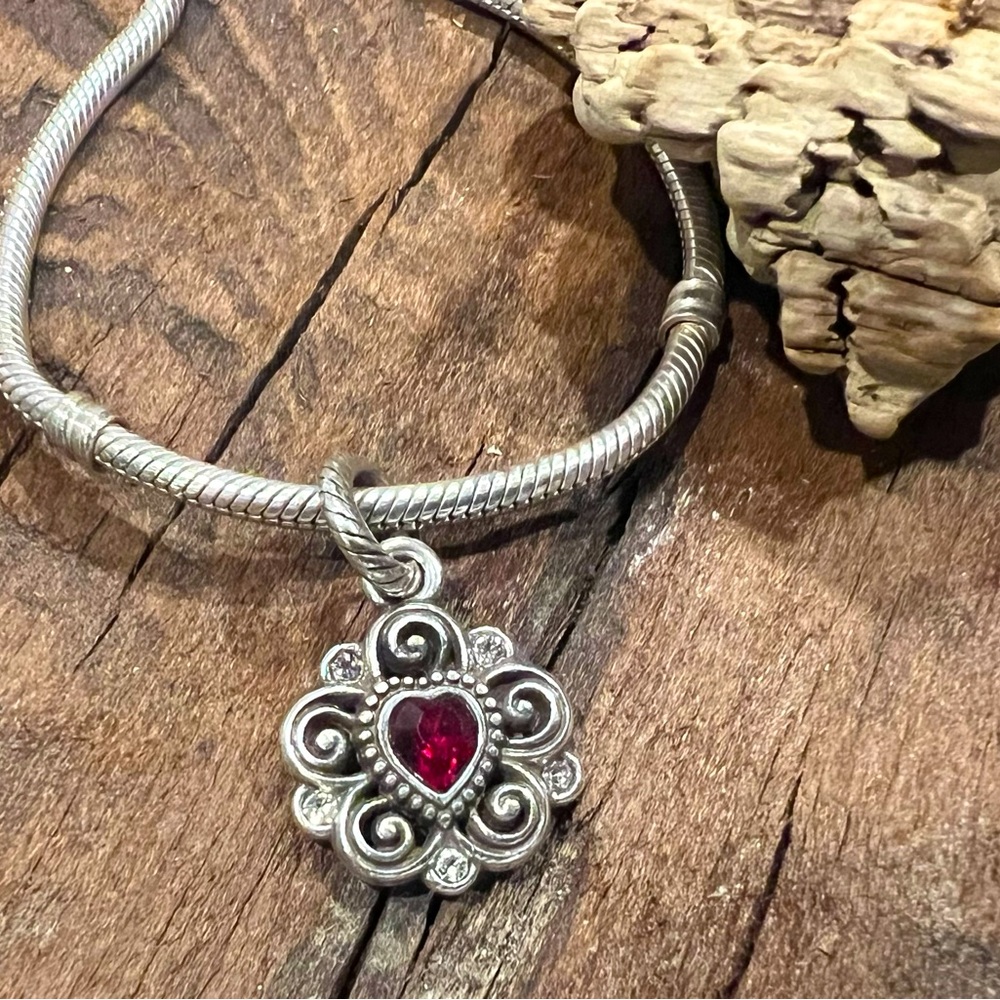 BRIGHTON Birthstone Red Heart Charm Dangle January Siam Garnet Birthday Plated